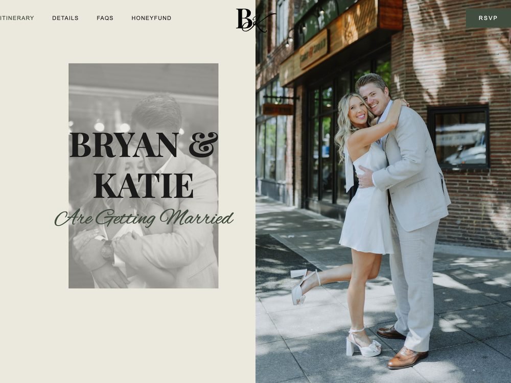 The Bryan and Katie wedding website homepage