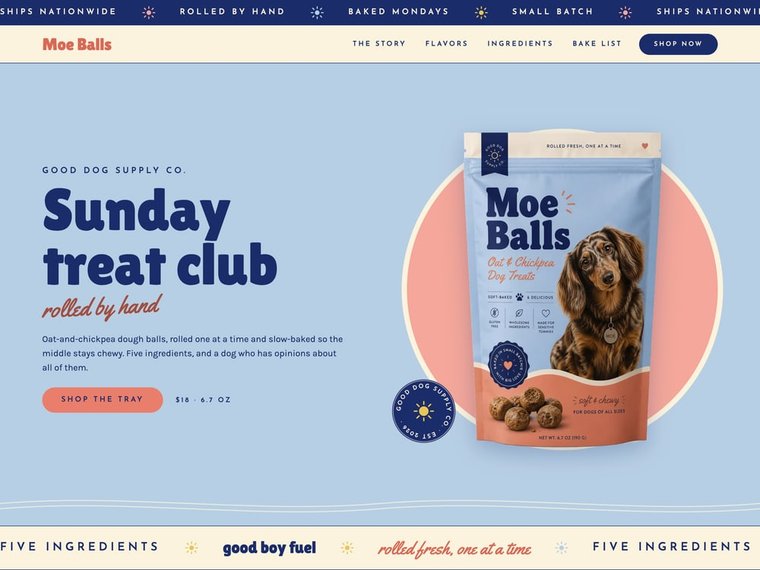 Moe Balls demo dog treat brand website homepage