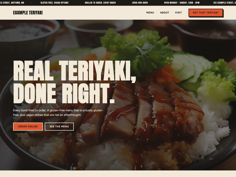 Example Teriyaki demo restaurant website homepage